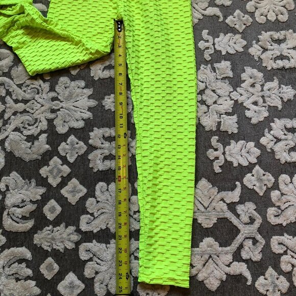 Chartreuse, lemon-lime, waffle knit, Leggings, Size Large, No brand tag. - Picture 6 of 8